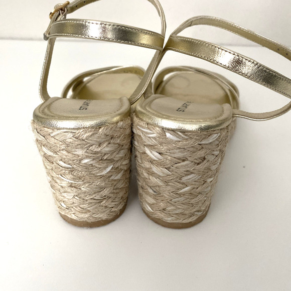 Stuart Weitzman Dayna Espadrille Wedge Sandal Leather Light Gold Natural 10.5 B - Picture 5 of 10